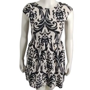 Buttons Stretch Mini Lined  Dress Women's Size LARGE Creme & Black Casual, Party